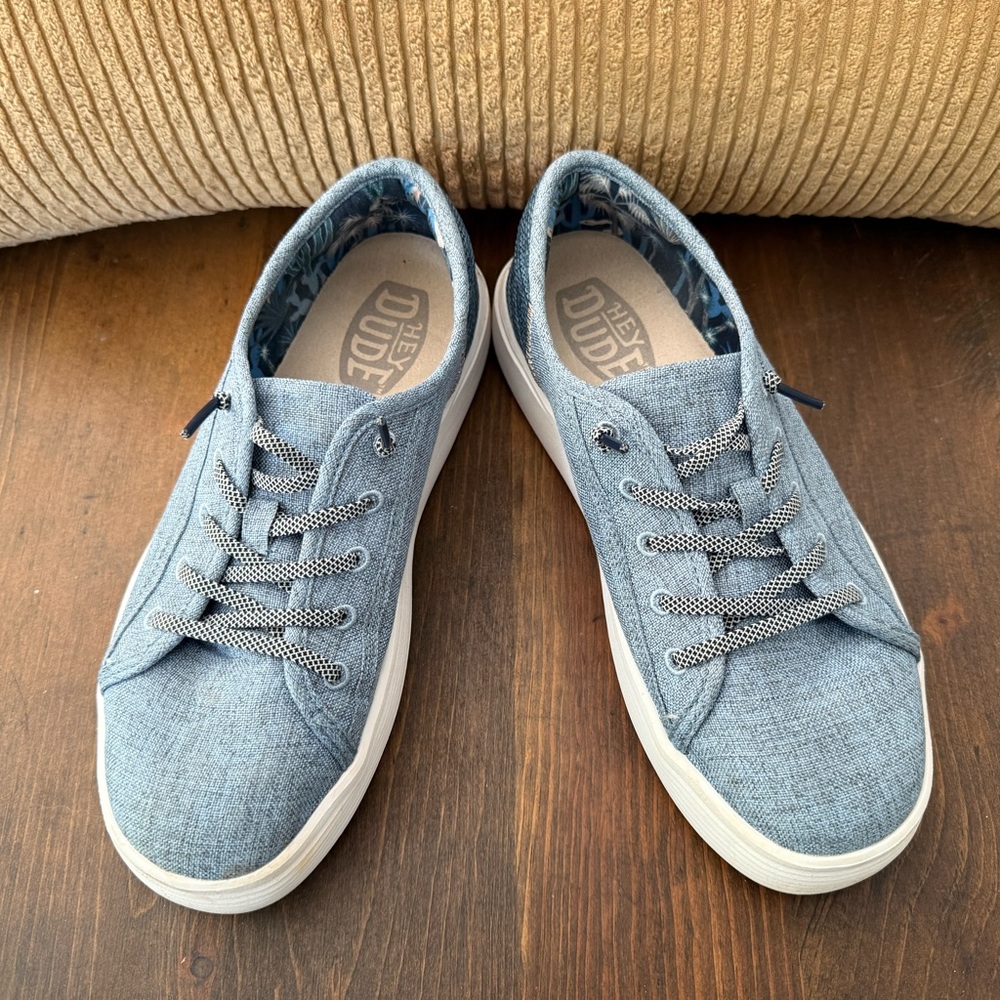 Hey Dude Denim Blue Lace-Up Shoes, Size 8